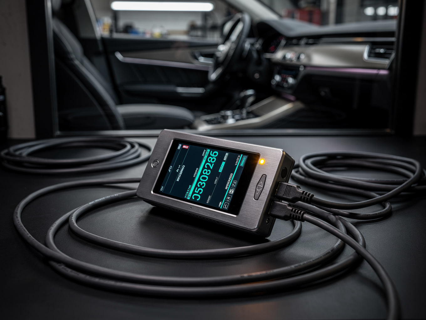 Advanced automotive diagnostic equipment in use
